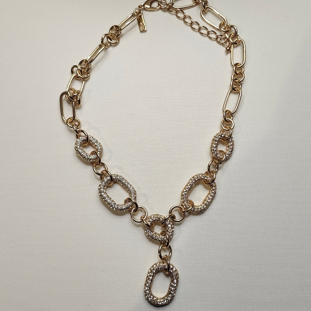 New W/Out Tags INC Gold-Tone Pave Chain Link Lariat Necklace - Picture 6 of 6
